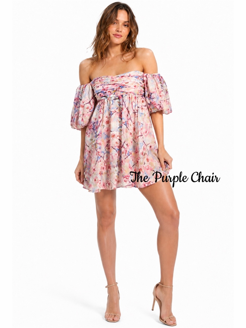 BARDOT NWT Floral Print Off-the-Shoulder Puff Sleeve Empire Waist Mini Dress 10